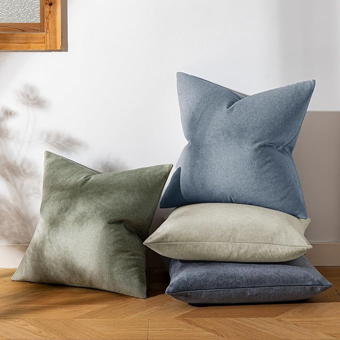 a moment Waterproof Throw Pillow Covers Set of 4,20x20 Inch Outdoor Stain Resistant Pet Friendly Pillowcases Cushion Covers for Patio Sofa and Living Room,Seaside Mist