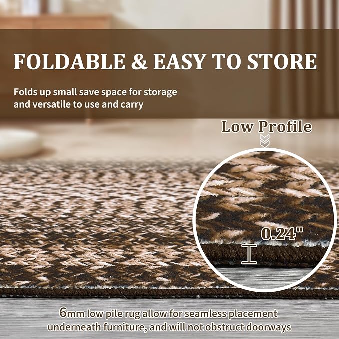 5x8 Oval Living Room Area Rug Washable Modern Border Bedroom Bedside Area Rugs Non Slip Low Pile Dining Room Oval Throw Carpet Contemporary Rugs for Living Room Kitchen Nursery, Brown