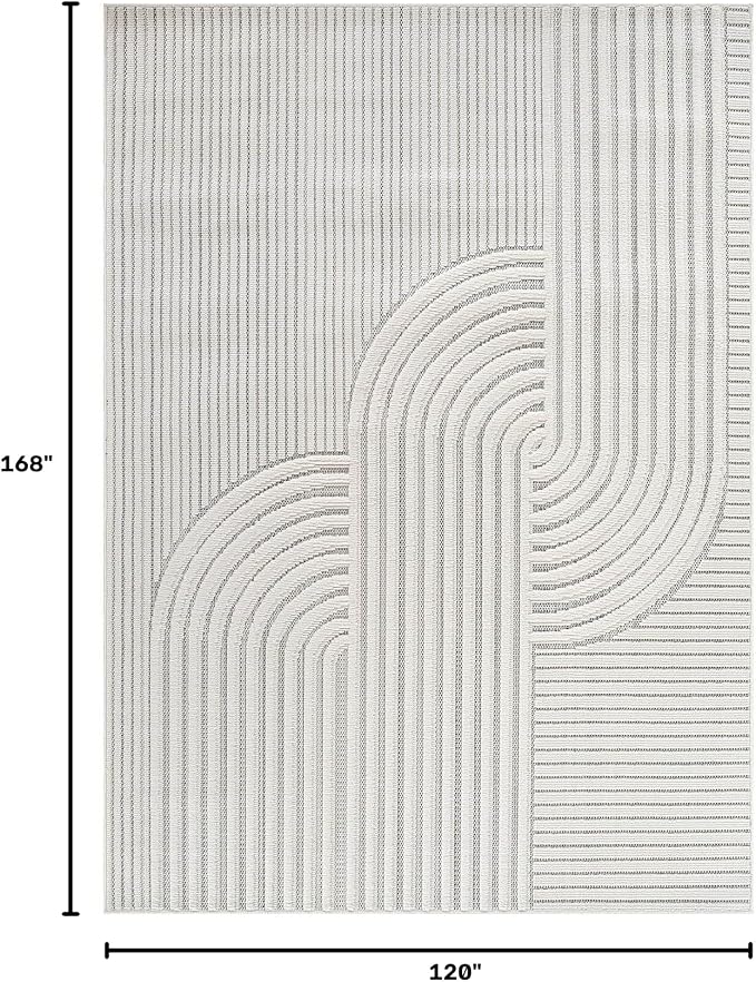 CAMILSON Modern Rug 10x14 Luxury Swirl Curved Large Micro Loop Area Rugs Soft High-Low Pile Stain Resistant Easy to Clean Non-Shedding Durable Living Room Kitchen Indoor Carpet (White)