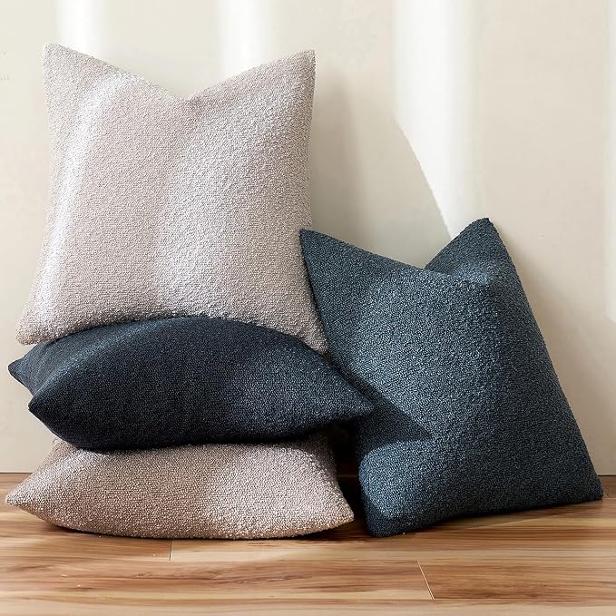 MIULEE 20x20 Decorative Lumbar Boucle Couch Pillow Covers Navy Blue | Set of 2 Textured Neutral Throw Pillow Covers, Accent Solid Pillowcases, Sofa Living Room Home Decor