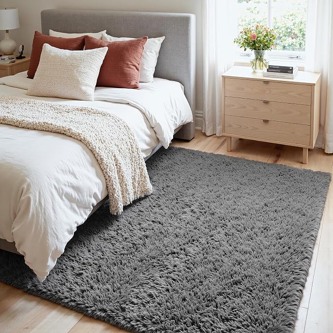 4x6 Area Rugs for Living Room Rug: Soft Fluffy Shag Light Gray Rugs for Bedroom, Non-Slip Large Fuzzy Plush Rug Indoor Floor Carpet for Nursery Kids Boys Girls Room, Dorms, Playroom, Modern Home Decor
