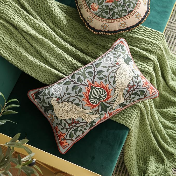 ISAENNE Vintage Linen Throw Pillow Cover,Set of 2,20"x12"-Naples D | Designer French Elegant Pillow Cover,Concealed Zipper Design,Floral Pattern,Sofa,Bedroom,Living Room,Lounge Chairs