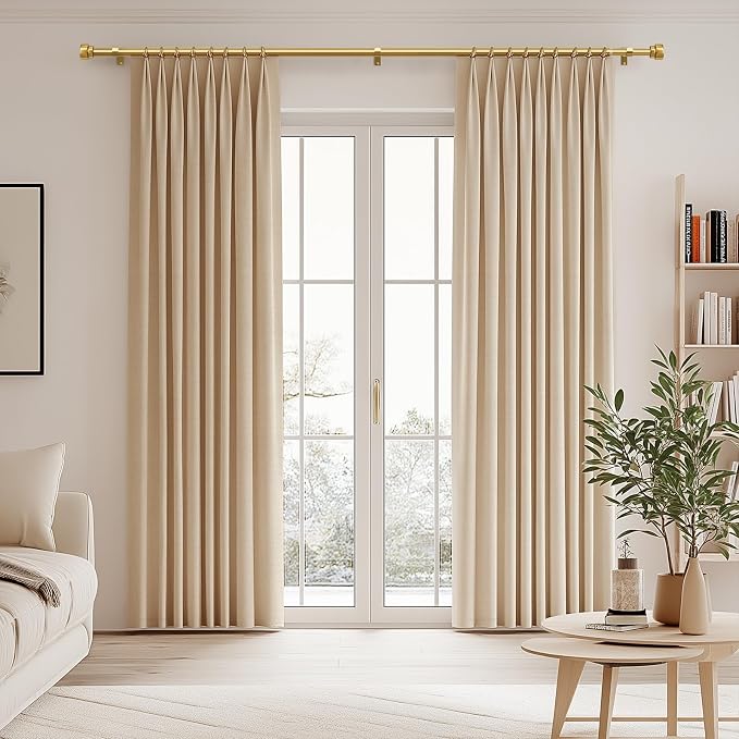 Lootkell Modern Gold Curtain Rods for Windows 16 to 60 Adjustable Length Heavy Duty 1" Diameter Brass Window Curtain Rod with Solid Metal Finials for Outdoor Farmhouse Bedroom Kitchen Living Room