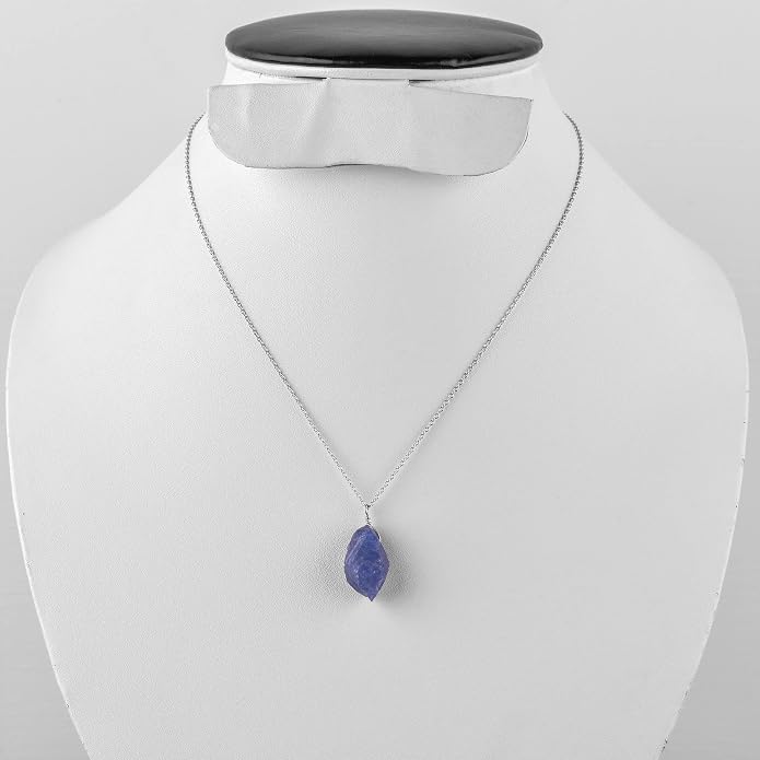 Raw Gemstone Dainty Pendant Necklace for Women, Trendy Healing Chakra Crystal, Birthstone Handmade 925 Sterling Silver Adjustable 18 inch Chain Jewelry, Birthday Gifts