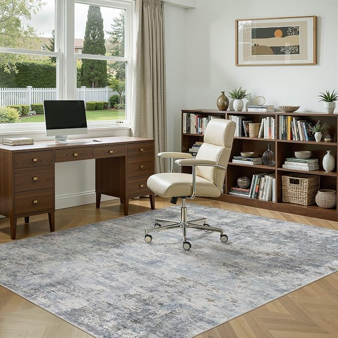 Area Rugs 5x7, Non Slip Low Pile Soft Washable Rug for Living Room | Modern Abstract Large Carpet, Stain Resistant and Kid & Pet Friendly, Made for Bedroom, Under Dining Table - Blue Gray