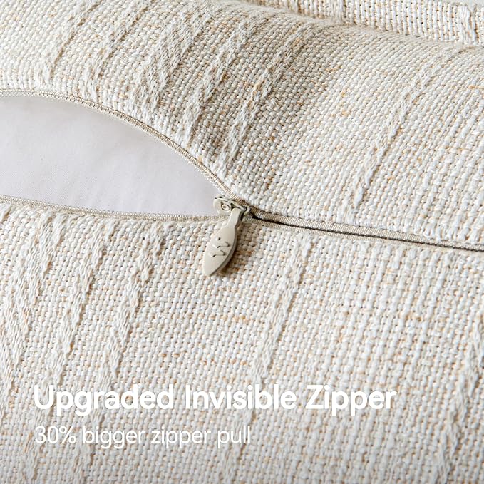 a moment Linen Pillow Covers Set of 2,Boho Farmhouse Throw Pillowcases Neutral Textured Decorative Covers for Couch Sofa Bed,Soft Linen Blend Accent Case Cushion Living Room Home Decor 18"x18"Ivory