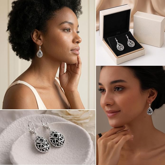 LeCalla Women's Drop & Dangle Earrings | 925 Sterling Silver Leverback Earrings | Lightweight Teardrop Lever Back Drop Dangle Earring for Women