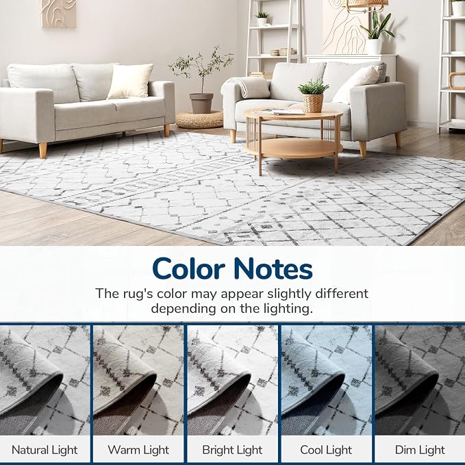 Lessymo Area Rugs 5x7, Washable Modern Area Rugs, Super Soft Faux-Wool Carpet for Living Room Bedroom Dining Room, Non-Slip Low Pile, Geometric Grey
