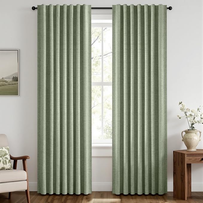 MIULEE 100% Blackout Linen Curtains 42 x 84 Inch Sage Green 2 Panels | Thermal Insulated, Room Darkening Drapes for Bedroom Living Room, Back Tab Rod Pocket Pinch Pleated, Solid Luxury Decor