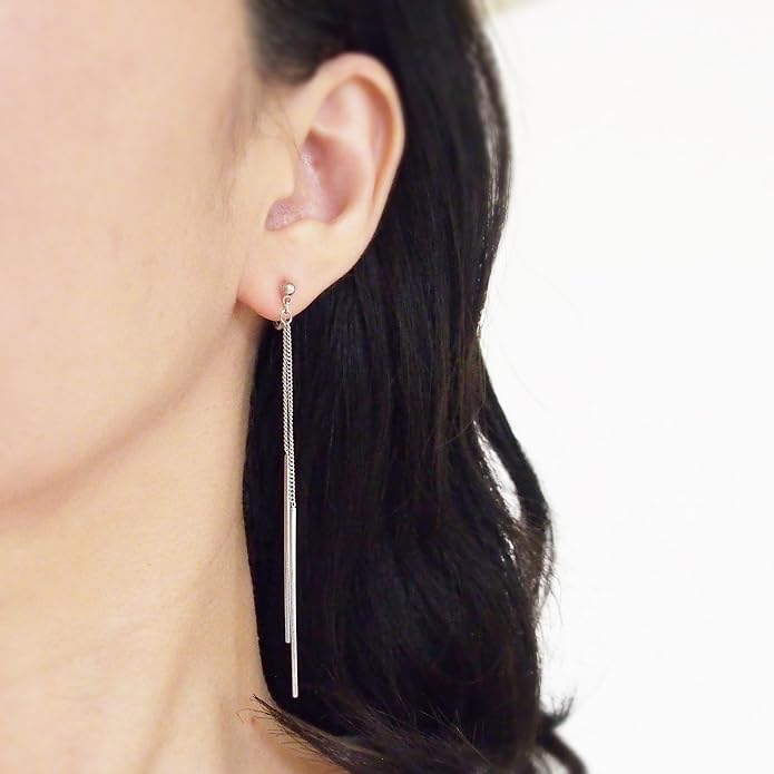 Comfortable Stick Invisible Clip On Earrings Gold Dangle Long Waved Threader Bar Clip-On Non Pierced Earrings Silver For Women,…