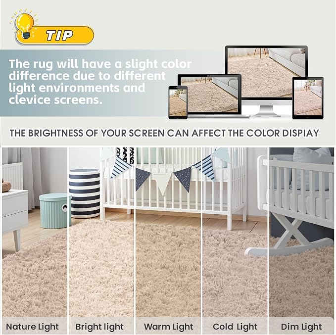5x7 Area Rug for Living Room, Ultra Soft Fluffy Shag Rugs for Bedroom, Non-Slip Large Fuzzy Plush Rug Indoor Floor Carpet for Nursery Kids Office Dorm Modern Decor, Beige