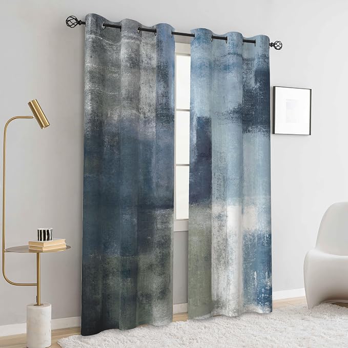 Asuexpect Dusty Blue Abstract Curtains 2 Panels Set Navy Grey Geometric Curtain Modern Chic Window Treatments Decorative for Farmhouse Living Room Bedroom Window 50% Darkening Curtain 42x84 Inch