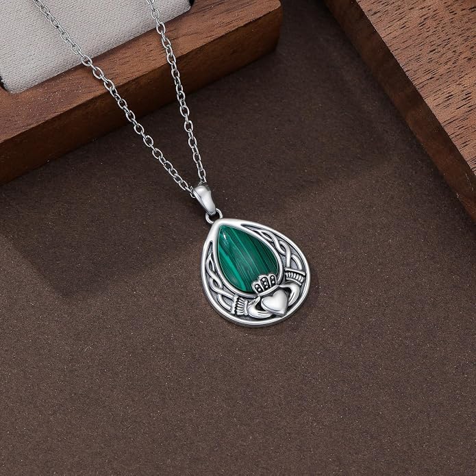 PELOVNY Celtic Knot Necklaces for Women 925 Sterling Silver Gemstone/Birthstone Teardrop Infinity Necklace Irish Celtic Pendant Jewelry Gifts for Mom Daughter Wife