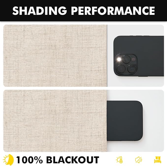 MIULEE 100% Blackout Linen Curtains 42 x 84 Inch Cream Beige 2 Panels | Thermal Insulated, Room Darkening Drapes for Bedroom Living Room, Back Tab Rod Pocket Pinch Pleated, Solid Luxury Decor