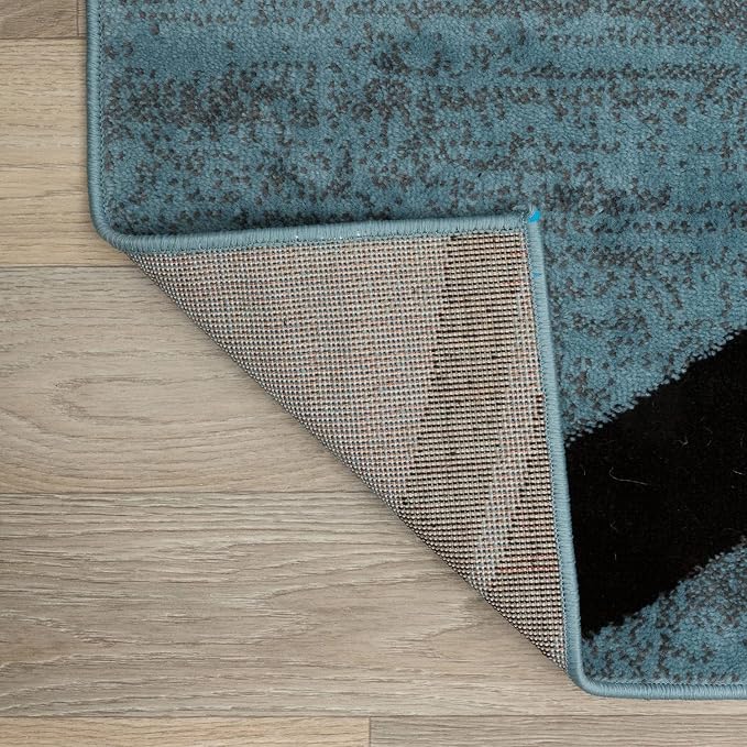 Rugshop Wavy Circles Playroom Modern Jute Backing Round Rug Blue 6'6"