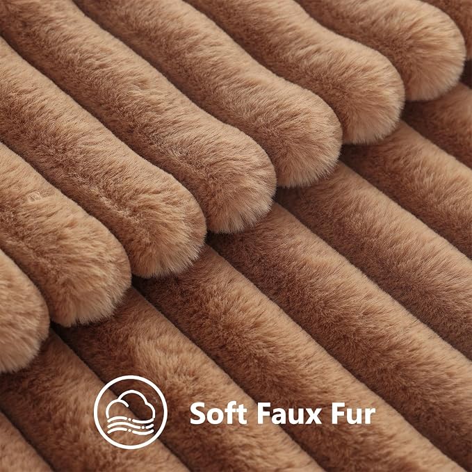 decorUhome Fall Faux Fur Throw Pillow Covers 22x22 Set of 2 Brown | Decorative Soft Cozy Striped Plush Modern Farmhouse Boho Couch Pillow Cases Velvet Back for Sofa Bed Living Room Home Decor