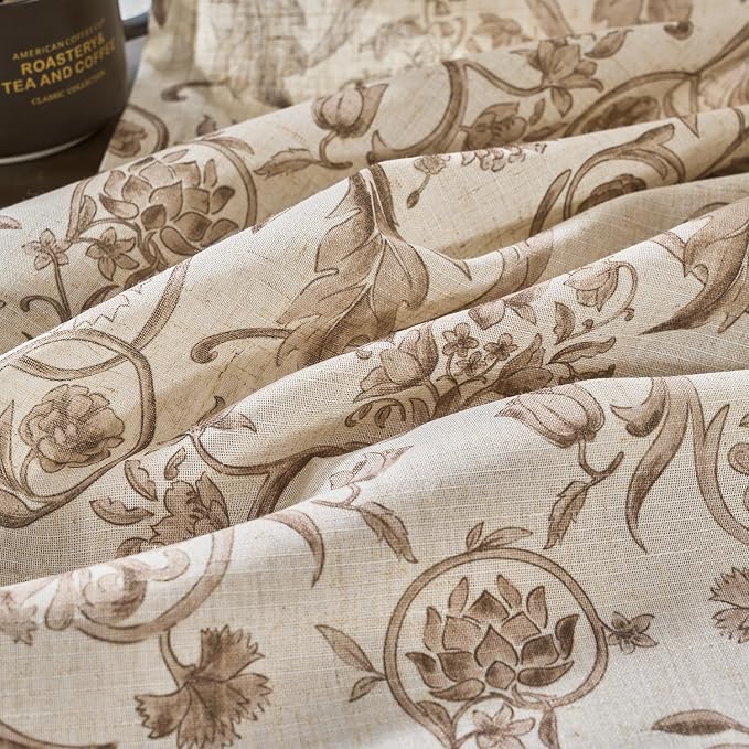 jinchan Linen Floral Curtains for Living Room with Printed Flower 63 Inches Long Light Filtering Farmhouse Window Treatment Vintage Short Drapes Back Tab Rod Pocket 2 Panels Taupe on Beige