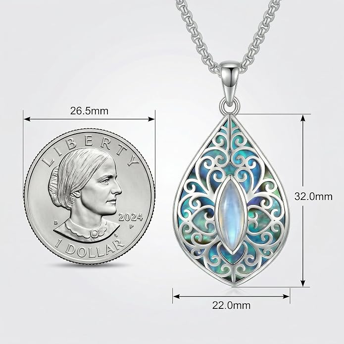 Filigree Moonstone Necklace 18K White Gold Plated Moonstone Pendant Necklace Filigree Jewelry Gifts for Women
