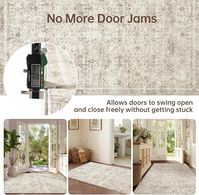 Sasttie 3x5 Rug, Ultra-Soft Washable Rug, Low Pile Foldable Thin Carpets with Non-Slip Backing, Skin-Friendly Stain Resistant Carpet for Living Room, Bedroom, Kitchen, Dorm, 3x5, Beige