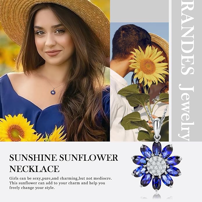 Dainty Sunflower Necklace 925 Sterling Silver Flower Pendant Necklaces for Women Birthstone Anniversary Jewelry