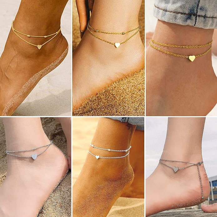 PROSTEEL Gold/Silver Anklets for Women Waterproof, 14K Gold Plated Ankle Bracelet Non Tarnish, Jewelry Gifts Adjustable