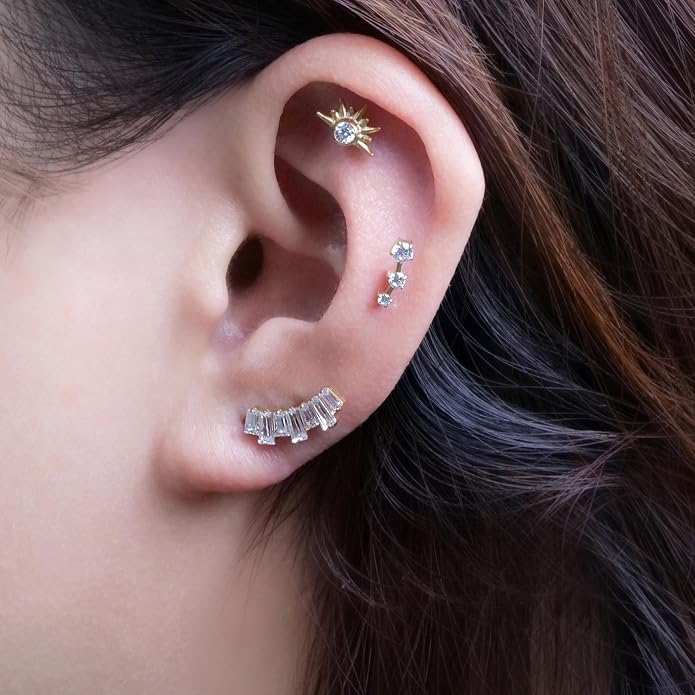 limerencia 18G Flat Back Internal Threaded Studs Climber Crawler F136 Titanium Earrings Hypoallergenic Cubic Zirconia Tragus Helix Conch Piercing Jewelry for Women (a pair)