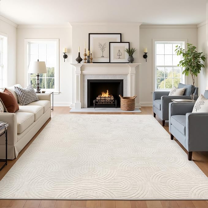 Pauwer Area Rugs for Living Room 6x9, Non Slip Washable Modern Rug, Beige | Soft Fluffy, Boho Neutral, Indoor Floor Carpet, For Bedroom Entryway Dining Room Nursery Farmhouse
