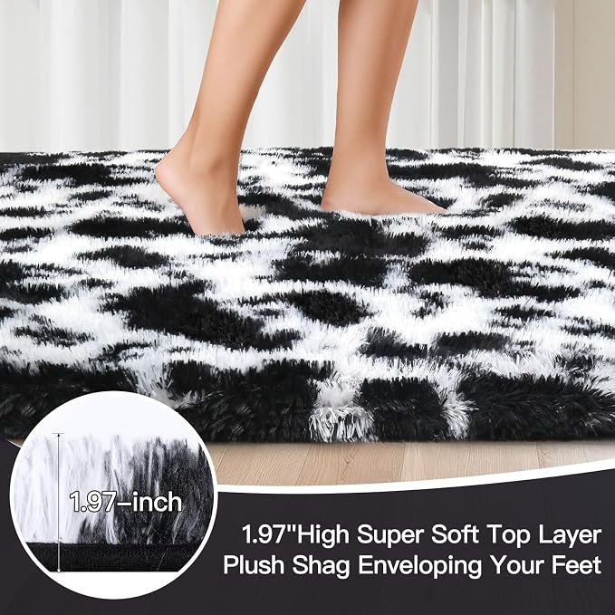 Sour Lemon 8x10 Area Rugs for Bedroom Living Room, Large Fluffy Shag Cow | Shaggy Carpet, Soft Plush Furry Bedside Rugs, Anti Slip,Washable Area Modern Rugs Floor Mat for Kids Girls Boys Living Room