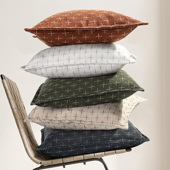 ZWJD Fall Pillow Covers 22x22 Set of 2 Soft Polyester Textured Rust Pillow Covers with Stylish Flange Edge Cozy Farmhouse Throw Pillows for Couch Bed Sofa Living Room Fall Decor