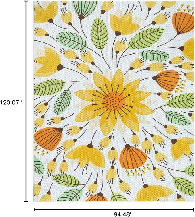 Lahome Floral Indoor Outdoor Rug 8x10, Non Slip Outdoor Patio Rug for Camping Picnic, Portable Large Outdoor Area Rug for Balcony Deck Backyard, RV Mat Outdoor Rugs for Living Room Bedroom,Yellow