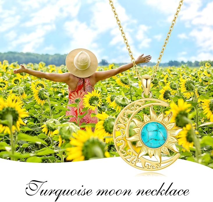 Crescent Moon Necklace for Women 18K Gold Plated Silver Moon and Sun Pendant with Gemstone Dainty Birthstone Jewelry Pendant Necklace for her