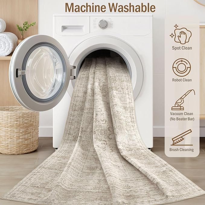 Nakagishi Oval Rugs for Entryway: Washable Non-Slip Neutral 3x5 Area Rug for Kitchen, Pet Friendly, Soft Stain Resistant Low Pile Oval Carpet for Bedroom