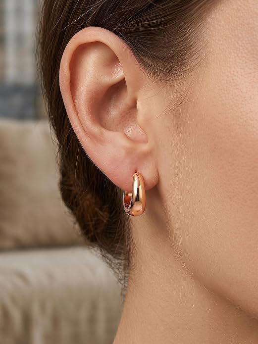 Bestyle Gold Huggies Earrings for Women Hypoallergenic 925 Sterling Silver Post Huggie Hoop Earrings Thick Lightweight Small Hoop Earrings 8/10/12/14mm