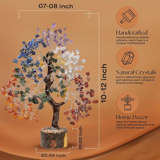 Seven Chakra Natural Stone Money Tree | Tree of Life | Energy Healing Stones | Feng Shui Bonsai | Reiki Crystal Healing | Good Luck | Chakra Tree | Spiritual | Crystal Gifts | Office Home Decor