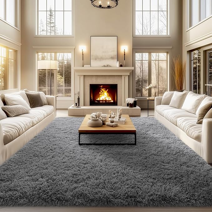 qulint 9x12 Area Rug for Living Room, Dark Grey Fluffy Large Bedroom Carpet | Shag Shaggy Modern Rug, Fuzzy Plush Alfombra Para Sala for Dorm Classroom Playroom Home Decor