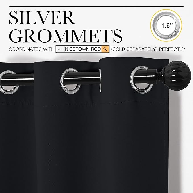 NICETOWN Patio Blackout Curtain Shades - Summer Home Decoration Thermal Insulated Grommet Blackout Draperies/Drapes for Kitchen (2 Panels, 55 inches x 96 inches, Black)