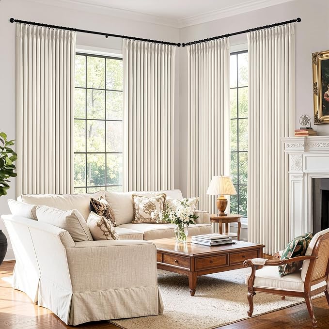 MIULEE Pinch Pleated 100% Blackout Curtains 40"x90" Long Birch 4 Panels Set | Thick Linen, Memory Trained Pleat, Back Tab Double Layer Drapes, Thermal Insulated, Curtain for Bedroom Living Room Darkening