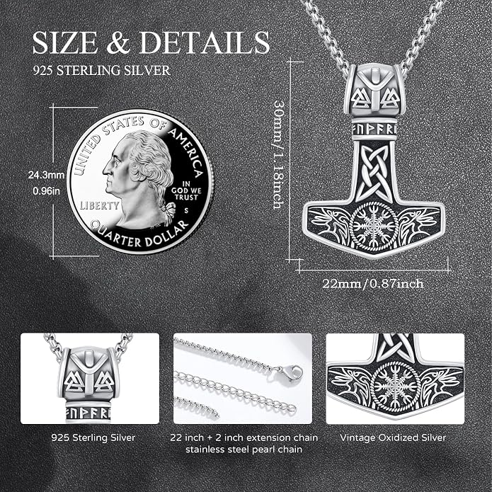 Viking Necklace for Men 925 Sterling Silver Nordic Viking Necklace Viking Amulet Jewelry Gifts for Men Women