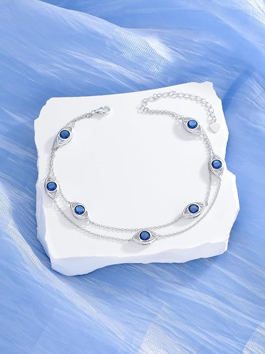 925 Sterling Silver Ankle Bracelet Evil Eye/Dolphin/Sea Turtle/Infinity/Wave Seashell/Hamsa Ankle Bracelet Adjustable Summer Beach Ocean Jewelry for Women