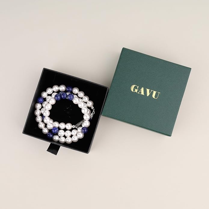 GAVU Men's Pearl Necklace, Pearl Jewelry Crystal Beaded Necklace for Men 20"/22"/24"/26"