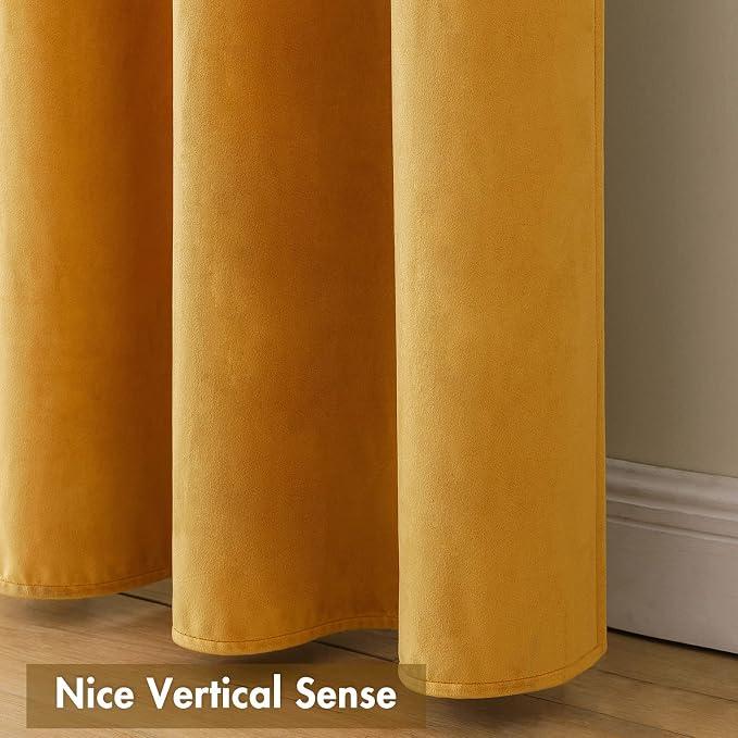 MIULEE Mustard Yellow Blackout Velvet Curtains Drapes 72 Inch Long 52"x72" | Luxurious Bedroom Living Room Decor, Room Darkening, Thermal Insulated, Rod Pocket Design, Super Soft Fabric
