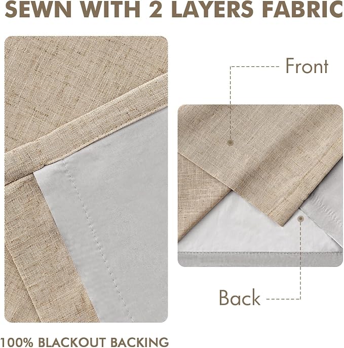 MIULEE Taupe Pinch Pleated 100% Blackout Linen Curtains for Bedroom, Room Darkening Memory Trained Light Blocking Window Curtains 63 inches Long for Living Room, Black Out Pleat Drapes, 2 Panels