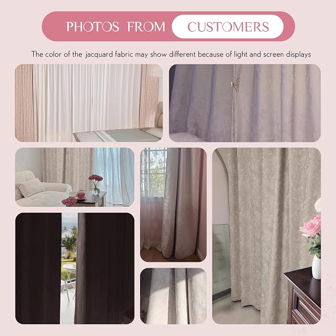 Beauoop Pink Floral Jacquard Blackout Curtains for Bedroom 52x84 2 Panels | Flower Chenille Room Darkening Drapes for Living Room 84 Inch Long Thermal Insulated Soundproof Window treatment Grommet