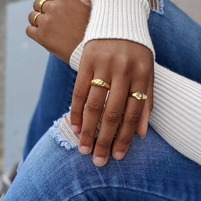 Baguette Dome Ring | CZ Set Gold Dome Ring | CZ Stacking Thick Band