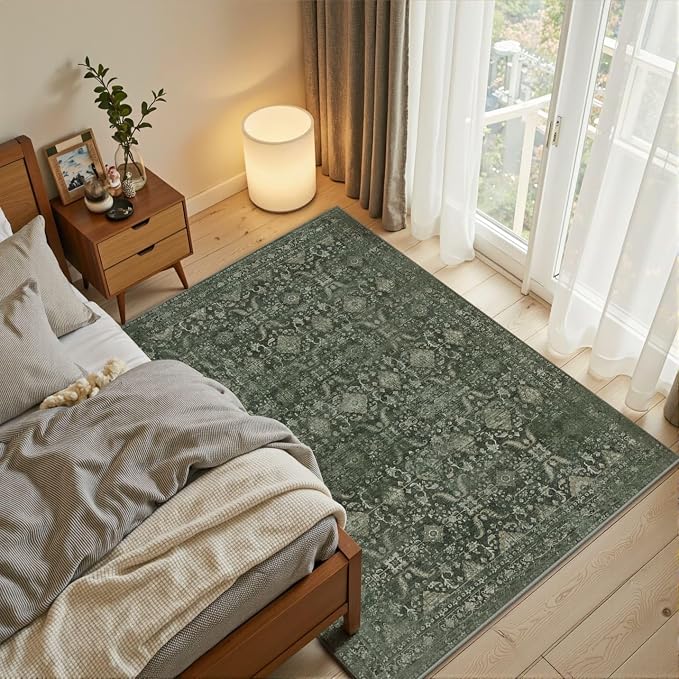 Rugxara Green 3x5 Rug for Entryway Bedroom Washable Area Rugs Carpet