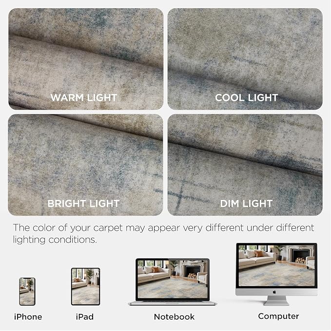 Joydeco Modern Abstract Washable 5x7 Area Rugs for Living Room, Machine Washable Bedroom Rug, Faux Wool Print Non-Slip Neutral Low Pile Stain Resistant Carpet for Dining Room Nursery Home Office Decor