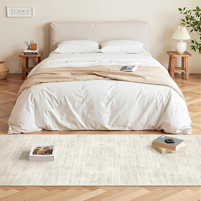 2x6 Runner Rug Non Slip,Washable Hallway Runner Rug,Beige | Neutral Rugs for Kitchen,Entryway,Bedroom,Bathroom,Nursery Room,Thin,Soft Runner Rug,Stain Resistant Indoor Carpet