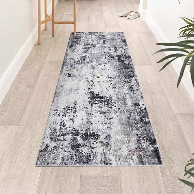 ROYHOME Modern Abstract 2x7 Runner Rug Washable Non Slip Stain Resistant Rug for Hallway Kitchen Bedroom Non Shedding Low Pile Indoor Floor Cover,Grey