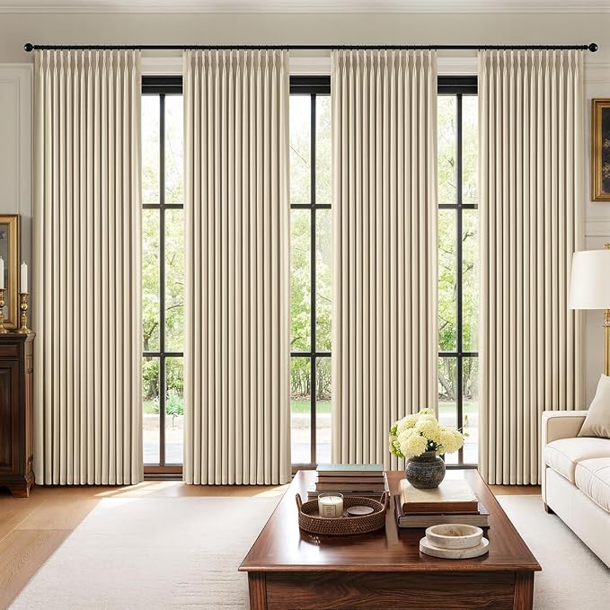 MIULEE Pinch Pleated 100% Blackout Curtains 40"x84" Long Cream 4 Panels Set | Thick Linen, Memory Trained Pleat, Back Tab Double Layer Drapes, Thermal Insulated, Curtain for Bedroom Living Room Darkening