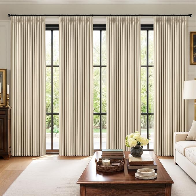 MIULEE Pinch Pleated 100% Blackout Curtains 40"x108" Long Cream 4 Panel Set | Thick Linen, Memory Trained Pleat, Back Tab Double Layer Drapes, Thermal Insulated, Curtain for Bedroom Living Room Darkening